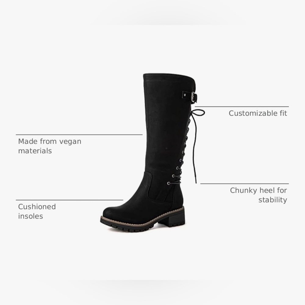 NWOT Global Win Black Lace-Up Knee High Boots - Picture 2 of 13